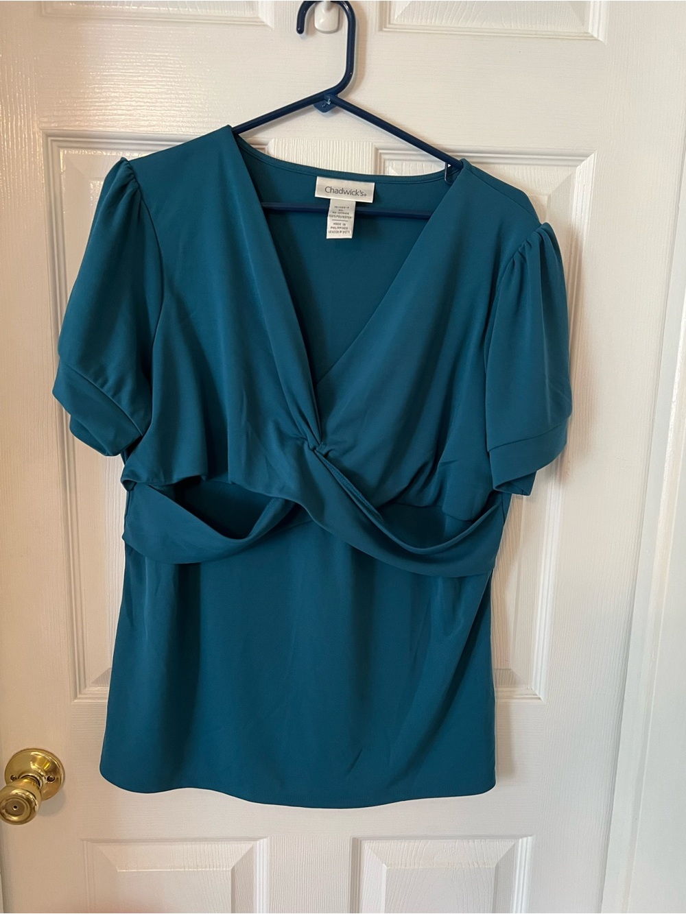 Chadwicks Teal Twist-Front Surplice Blouse